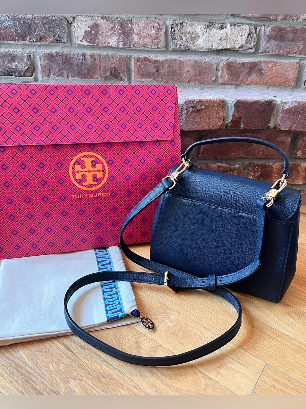 **SOLD** Tory Burch Navy Leather Robinson Small Top Handle Satchel Crossbody